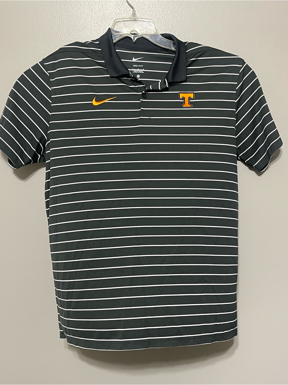 Tennessee Volunteers Nike Polo Shirt Large Grey Dri-FIT Performance Stripe EUC